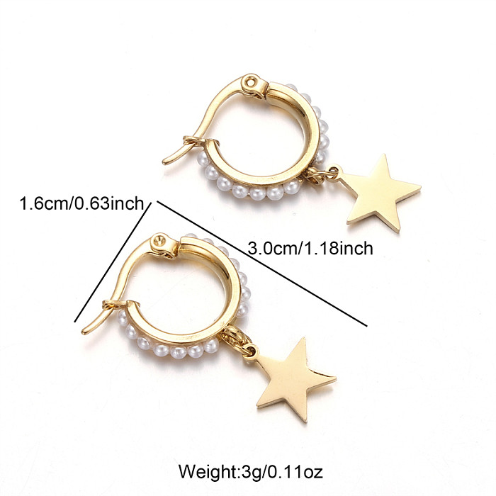 6 pièces style simple trajet soleil étoile lune placage asymétrique en acier inoxydable plaqué or 18 carats boucles d'oreilles pendantes