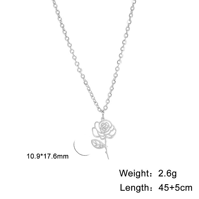 Fashion Flower Stainless Steel  Plating Pendant Necklace 1 Piece