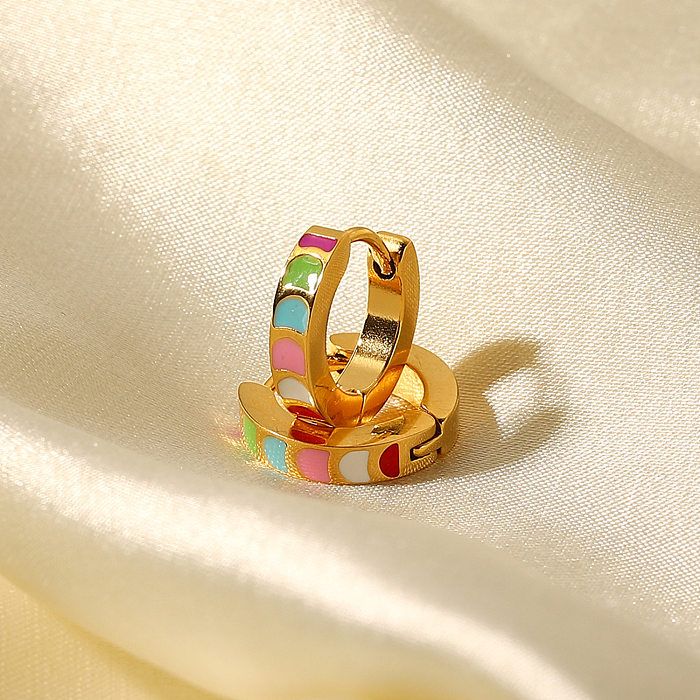Mode Retro Farbe Öl Tropfen Edelstahl Damen 18K Gold Runde Ohrringe