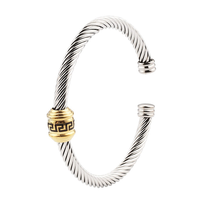 Pulseiras de punho banhadas a ouro 18K com listra espiral de hip-hop em aço inoxidável