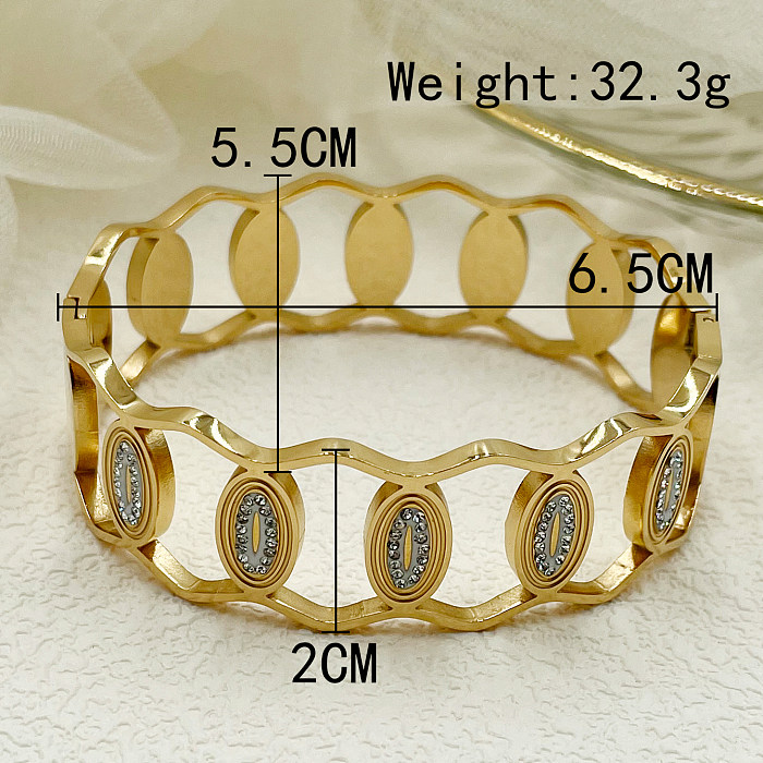 Bracelet plaqué or en Zircon avec incrustation creuse en acier inoxydable ovale de style Simple et élégant