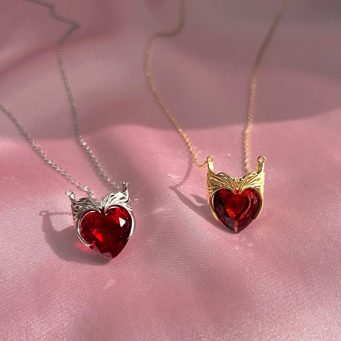 Collier avec pendentif en forme de cœur, couronne en forme de cœur, incrustation en acier inoxydable, Zircon plaqué or 18 carats, style Simple et décontracté