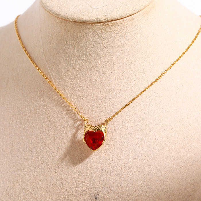IG Style Heart Shape Stainless Steel  Plating Inlay Zircon 18K Gold Plated Pendant Necklace