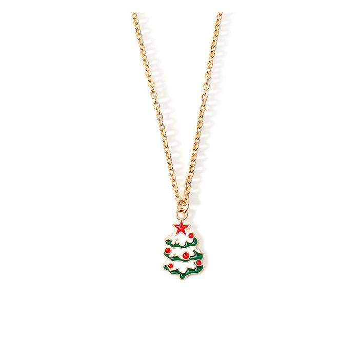 Retro Vintage Style Christmas Tree Stainless Steel  Alloy Enamel Plating Gold Plated Pendant Necklace