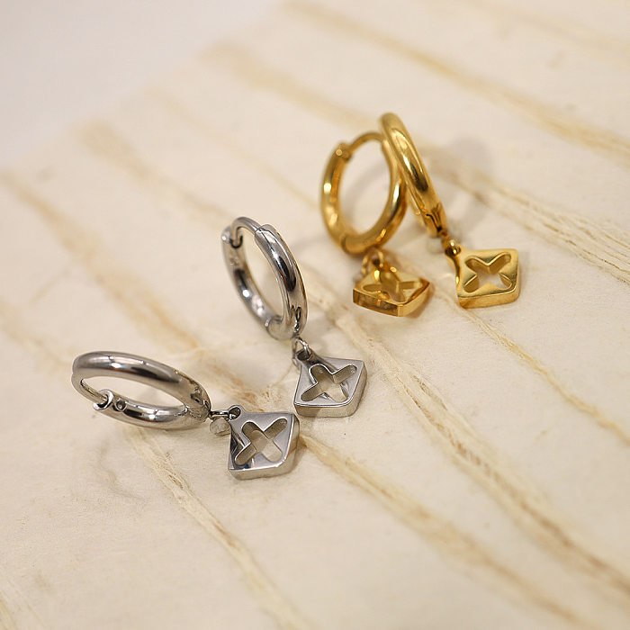 1 Pair IG Style Simple Style Commute Cross Square Plating Hollow Out Stainless Steel  14K Gold Plated Drop Earrings