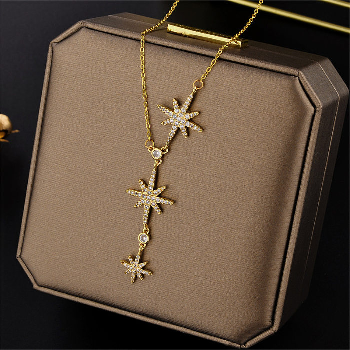 IG Style Basic Star Stainless Steel Inlay Zircon Necklace