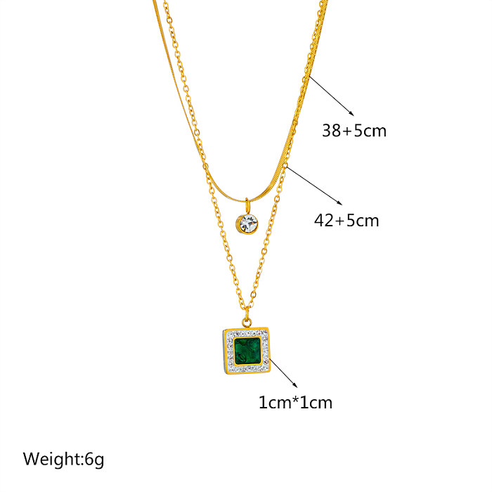 Streetwear-Halsketten mit quadratischer Edelstahlbeschichtung und Inlay aus 18 Karat vergoldeten Strasssteinen