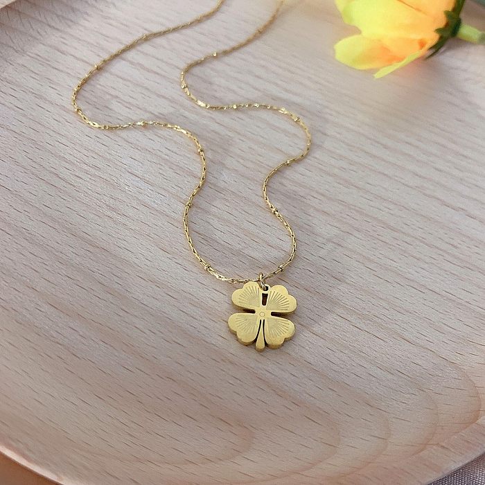 Simple Style Four Leaf Clover Stainless Steel Chain Pendant Necklace