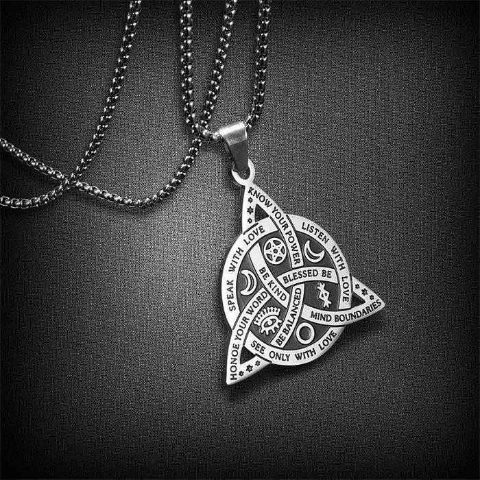 Retro Punk Pentagram Devil's Eye Moon Stainless Steel  Chain Pendant Necklace