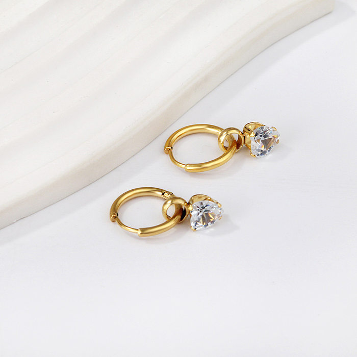 1 Pair Simple Style Star Water Droplets Heart Shape Inlay Stainless Steel  Zircon Drop Earrings