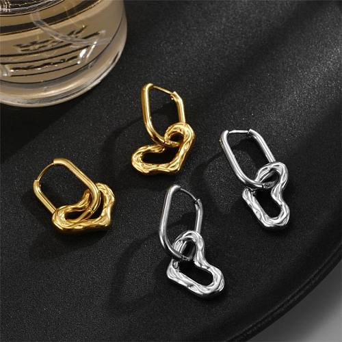 1 Pair Elegant Luxurious Heart Shape Plating Stainless Steel  18K Gold Plated Drop Earrings