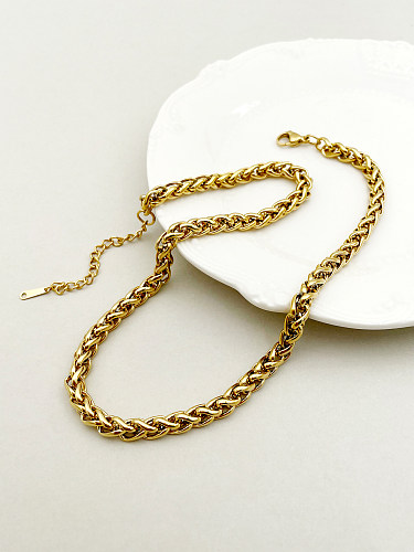 Hip-hop estilo simples cor sólida aço inoxidável polimento colar banhado a ouro