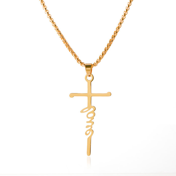 Nouveau Collier pendentif lettre croix en acier inoxydable