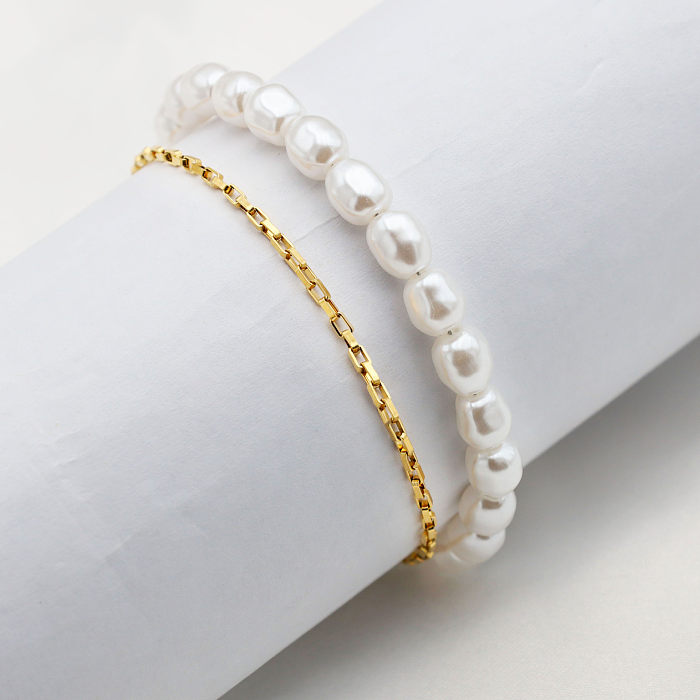 Pulseras con cuentas de perlas artificiales de acero inoxidable con gotas de agua elegantes para mujer