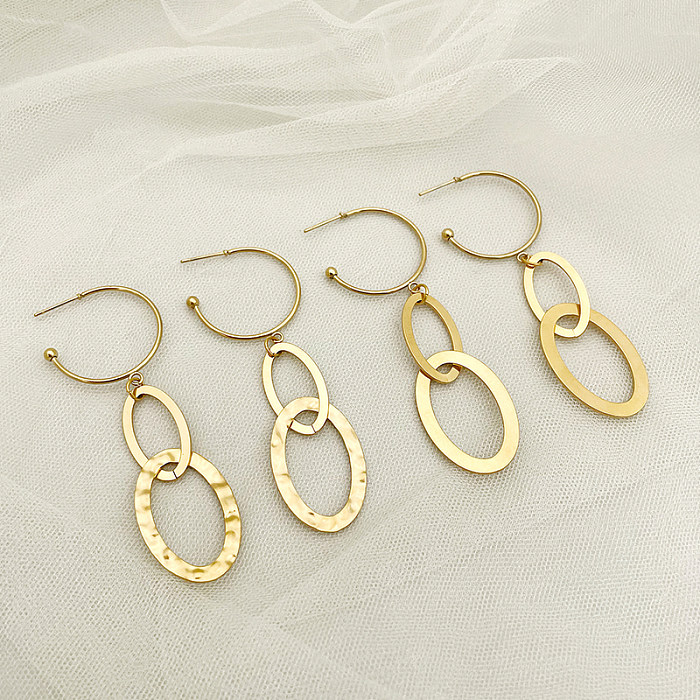 1 Paar schlichte, ovale, vergoldete Ohrhänger aus Edelstahl