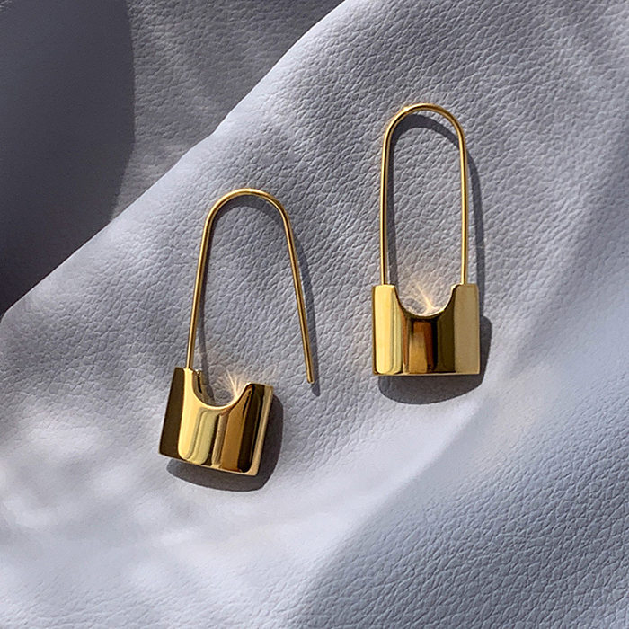 1 Pair Lady U Shape Plating Stainless Steel 18K Gold Plated Earrings