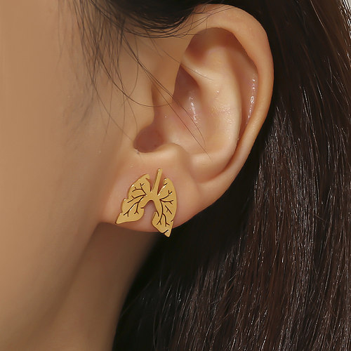 1 paire de clous d'oreilles plaqués or 18 carats, Style Simple, en acier inoxydable