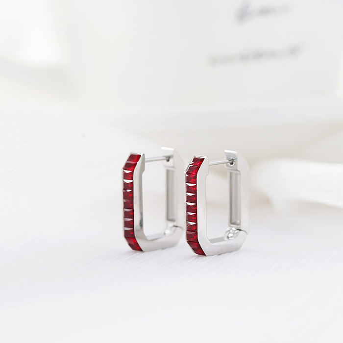 Fashion Geometric Stainless Steel Hoop Earrings Inlay Zircon Stainless Steel  Earrings 1 Pair