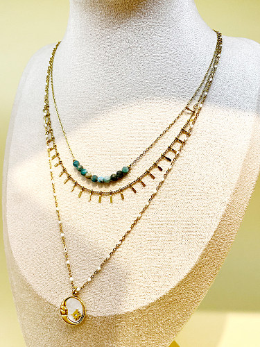 IG Style décontracté étoile lune en acier inoxydable perlé placage incrustation coquille plaqué or pendentif collier
