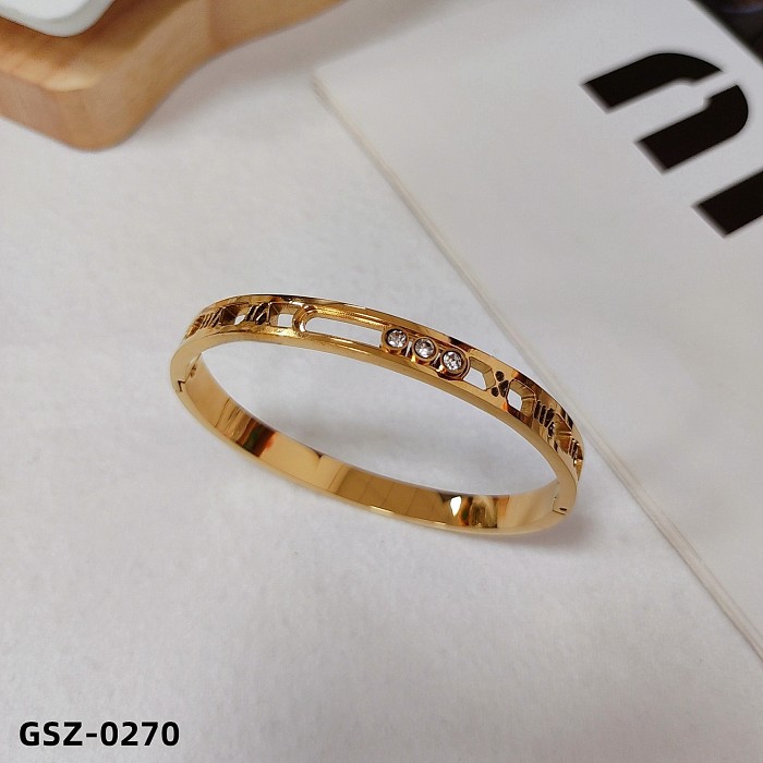 Wholesale Casual Classic Style Solid Color Stainless Steel Epoxy Plating Inlay Rose Gold Plated Gold Plated Silver Plated Resin Rhinestones Bangle