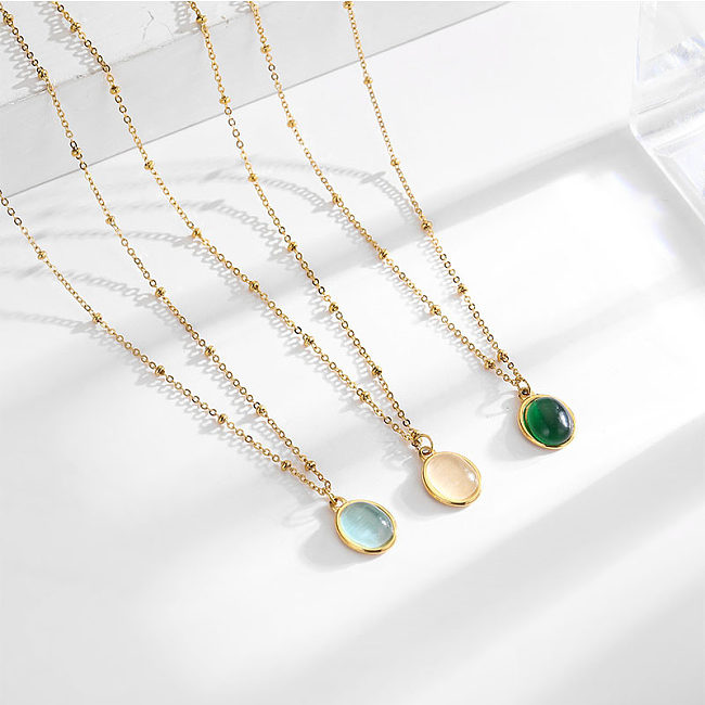 Simple Style Geometric Stainless Steel Plating Opal Necklace 1 Piece