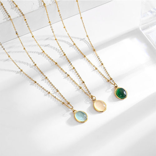 Simple Style Geometric Stainless Steel Plating Opal Necklace 1 Piece