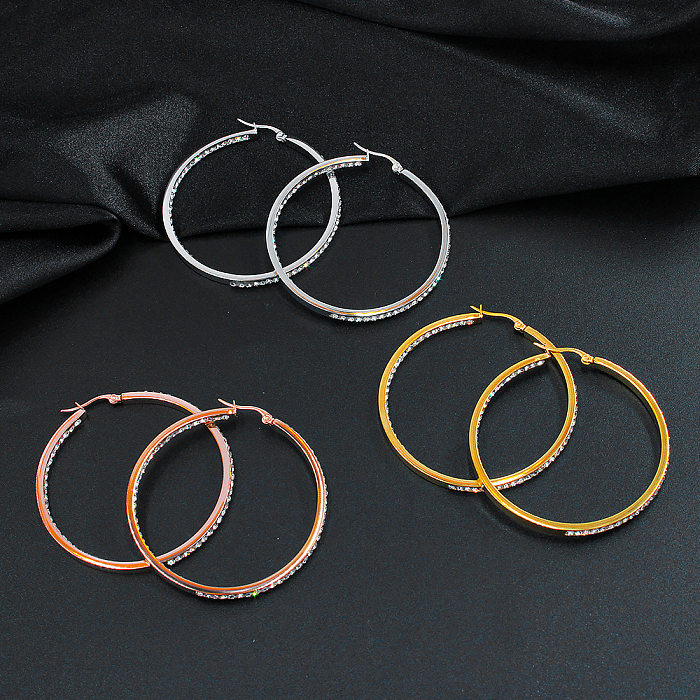 1 Pair Simple Style Round Inlay Stainless Steel Zircon Earrings