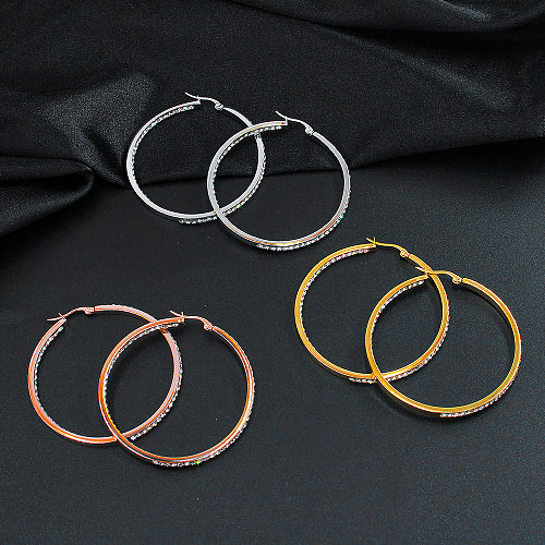 1 Paar einfache runde Inlay-Ohrringe aus Edelstahl mit Zirkon