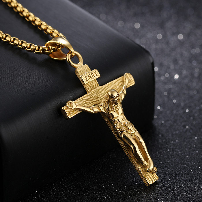 Hip-Hop Cross Stainless Steel  Stainless Steel Plating Pendant Necklace 1 Piece