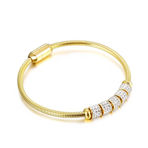 Moda europea y americana Minimalista Hebilla magnética de acero de titanio Pulsera para mujer Cuentas de transferencia con incrustaciones de diamantes Adorno de pulsera En stock al por mayor