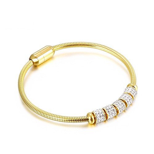 Mode européenne et américaine minimaliste en acier titane boucle magnétique bracelet pour femme perles de transfert incrustées de diamants ornement de bracelet en stock en gros