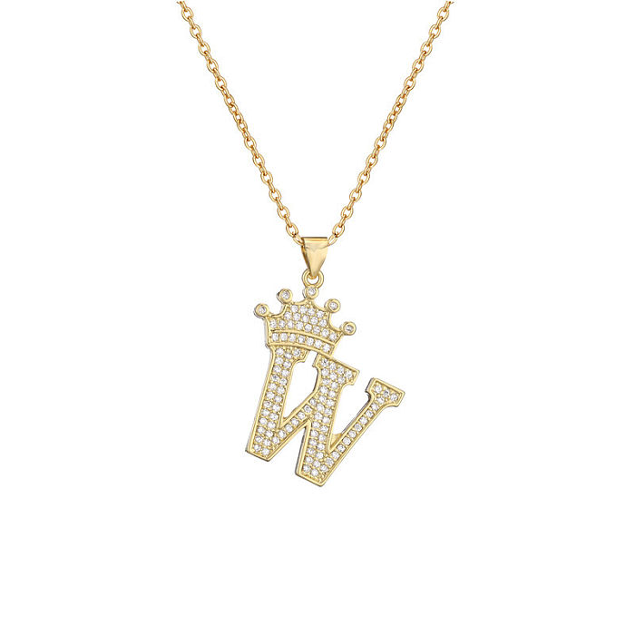 Hip-Hop Vintage Style Simple Style Letter Crown Stainless Steel  Plating Inlay Zircon Gold Plated Pendant Necklace