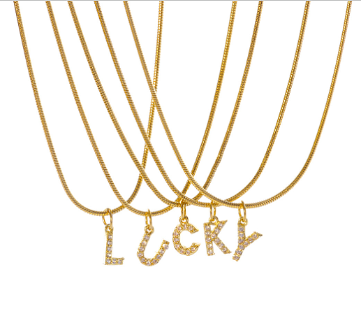 Modische Halskette mit Buchstaben-Anhänger aus Edelstahl mit Zirkon-Beschichtung, 1 Stück
