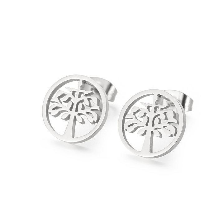 1 Pair Fashion Tree Stainless Steel  Hollow Out Ear Studs