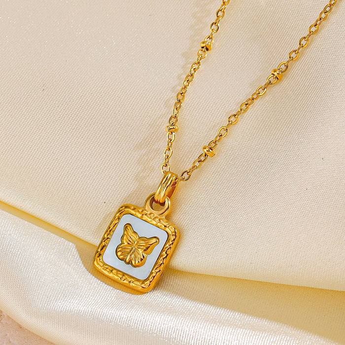 IG Style Casual Butterfly Stainless Steel  Plating Inlay Shell Pendant Necklace