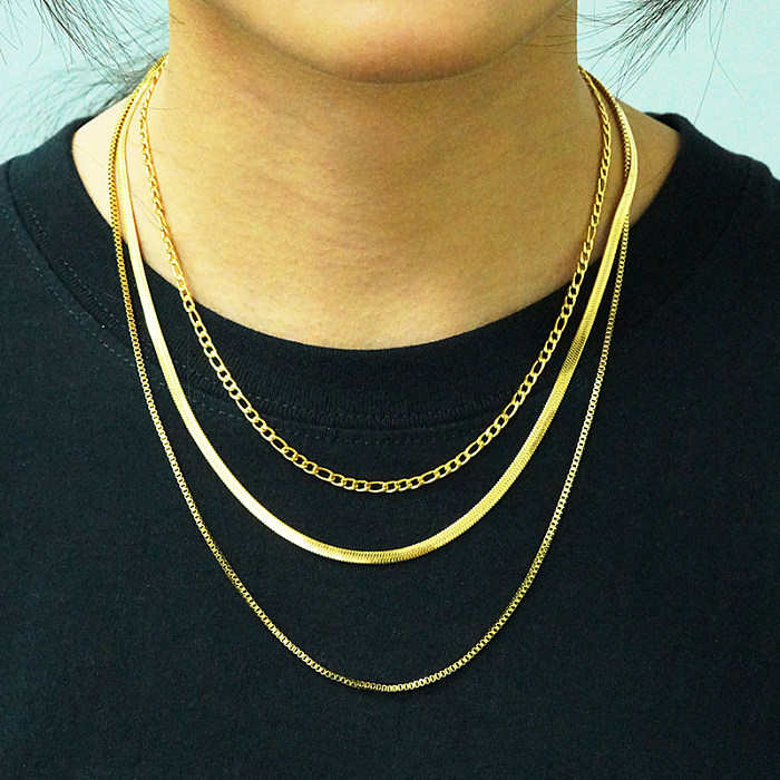 Hip-Hop Simple Style Solid Color Stainless Steel  Layered Plating 18K Gold Plated Layered Necklaces