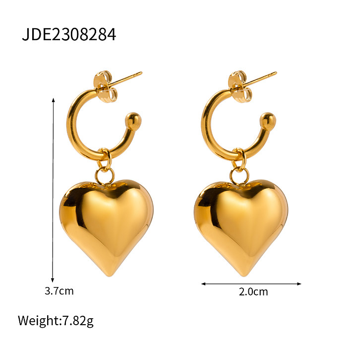 زوج واحد من الأقراط المتدلية المطلية بالذهب عيار 1 قيراط والمطلية بالذهب على شكل قلب بتصميم بسيط على شكل IG