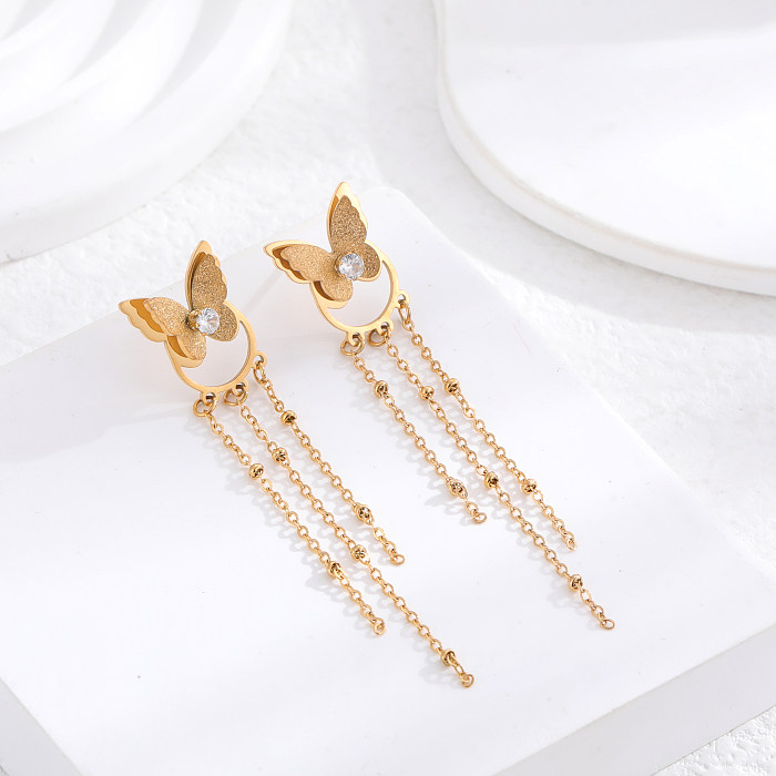 1 Pair Elegant Butterfly Stainless Steel Plating 24K Gold Plated Drop Earrings