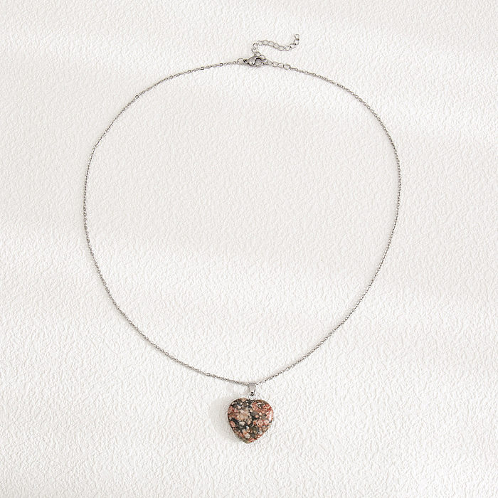 Modische herzförmige Halskette mit leuchtendem Anhänger aus Edelstahl und Naturstein, 1 Stück