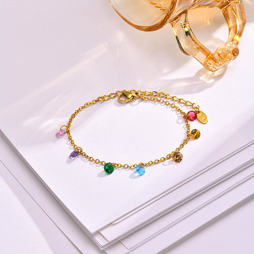 IG Style Sweet Solid Color Stainless Steel Inlay Zircon Bracelets