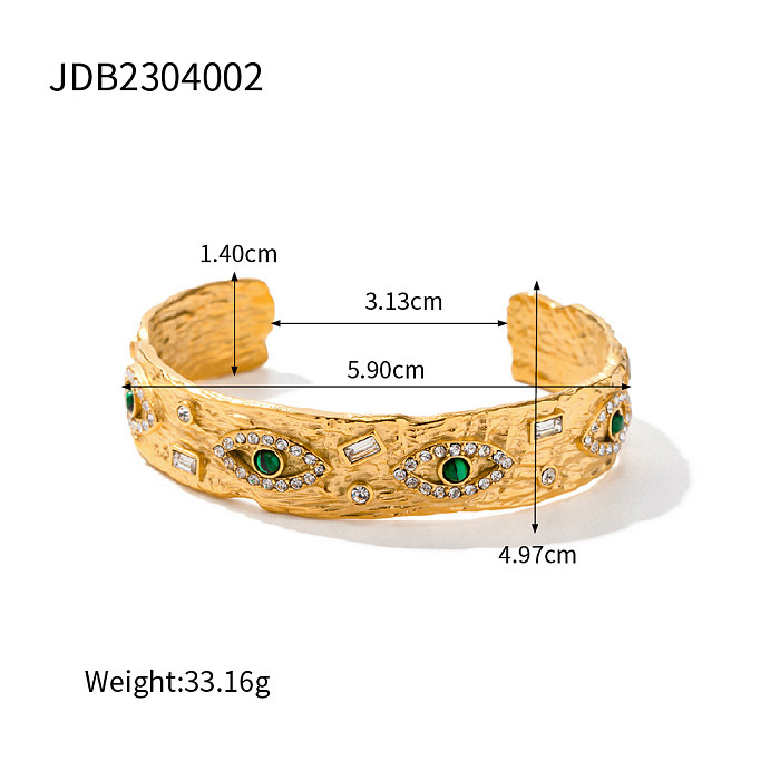 INS-Stil Ethno-Stil Teufelsauge Edelstahl-Beschichtung Inlay Zirkon 18 Karat vergoldete Manschettenarmbänder