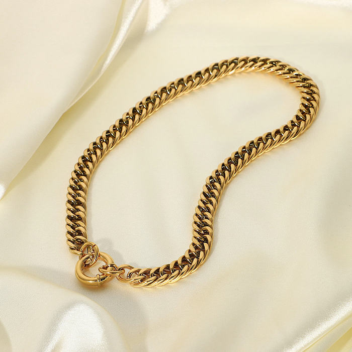 Collar De Acero Inoxidable Chapado En Oro De 18 Quilates Con Cadena Compacta Simple