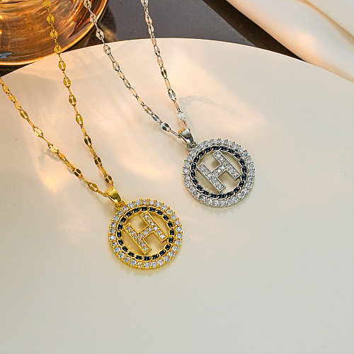 Streetwear-Halskette mit Buchstaben-Anhänger aus Edelstahl mit Inlay und künstlichem Diamant