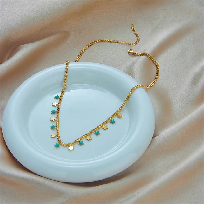 Großhandels-Halskette im einfachen Stil mit Pentagramm-Edelstahl, 18 Karat vergoldet
