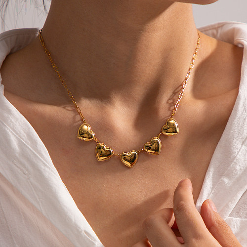 IG Style Heart Shape Stainless Steel  18K Gold Plated Necklace In Bulk
