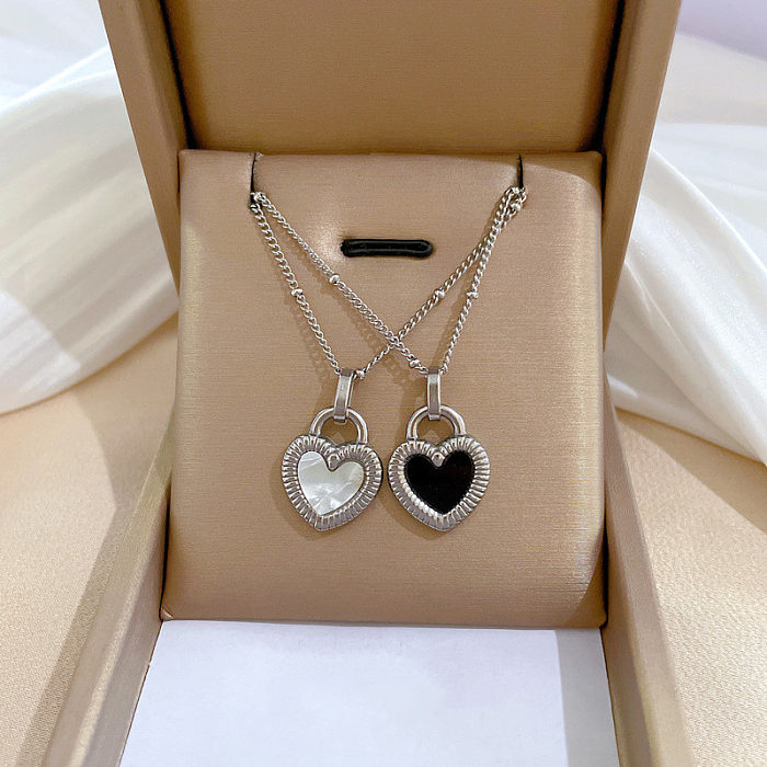 Fashion Heart Shape Stainless Steel Inlay Shell Pendant Necklace 1 Piece