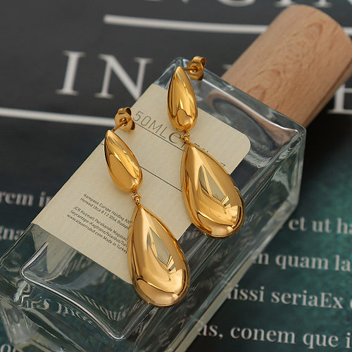 French Style Water Droplets Stainless Steel Drop Earrings Plating Stainless Steel  Earrings