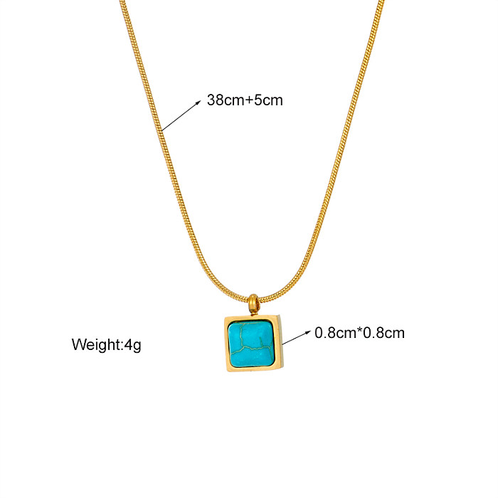 Collier pendentif rétro carré en acier inoxydable avec incrustation turquoise 1 pièce