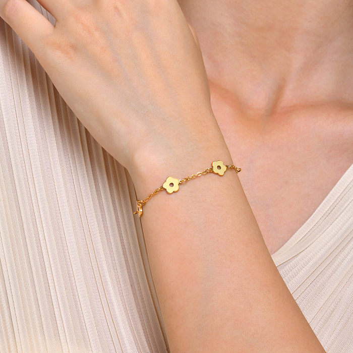 IG Style Simple Style Flower Stainless Steel 14K Gold Plated Bracelets In Bulk
