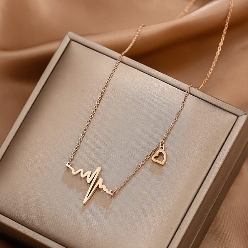 French Style Modern Style Korean Style Electrocardiogram Stainless Steel Plating 18K Gold Plated Necklace
